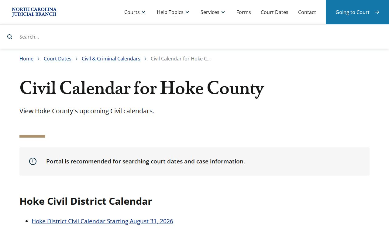 Hoke civil docket calendar search route