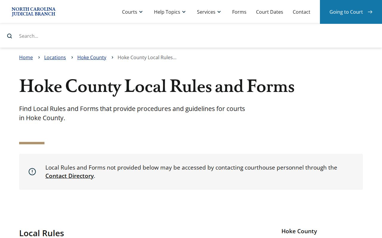 Hoke civil docket local rules and calendar request resources