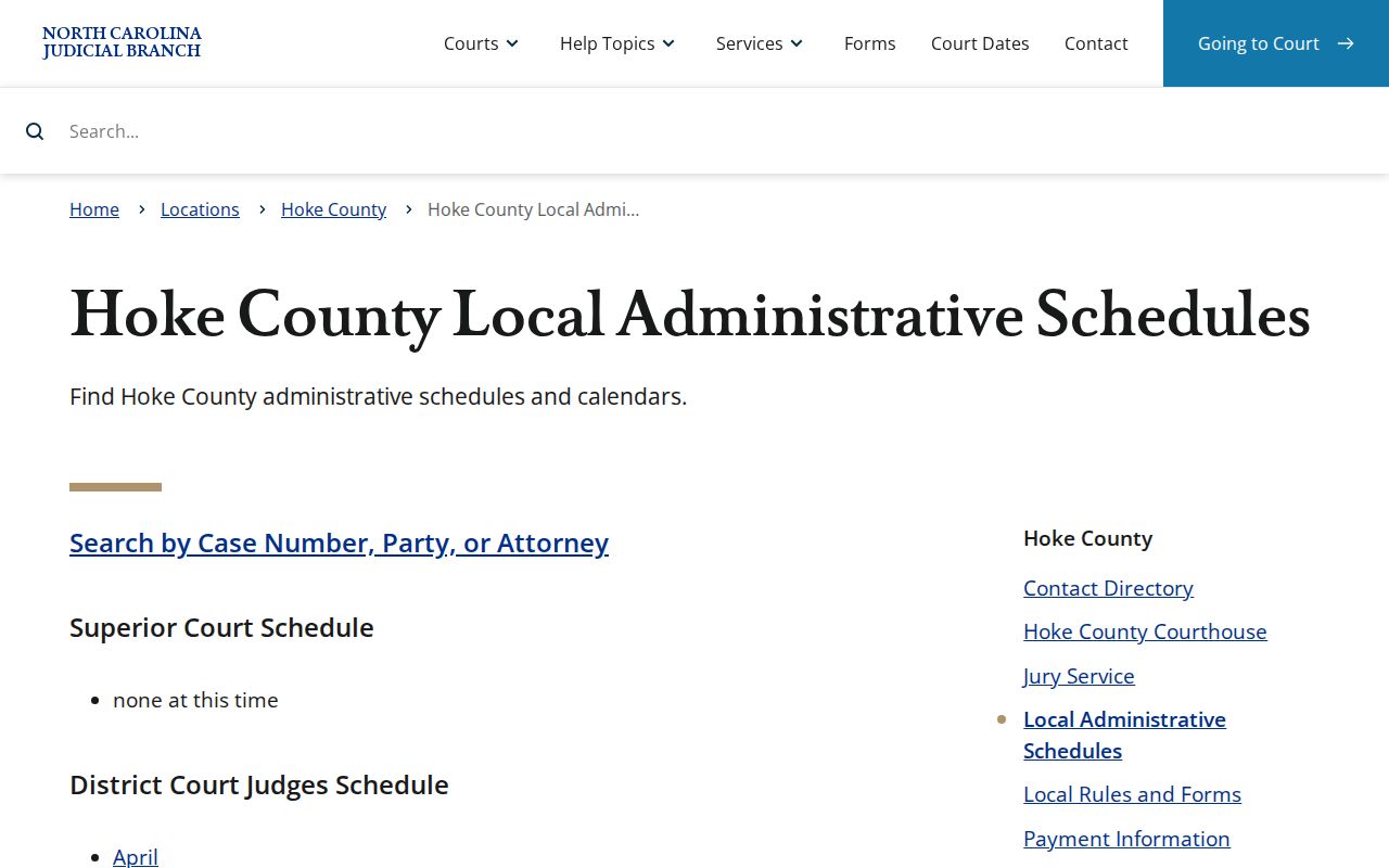 Hoke County court calendar local schedule hub