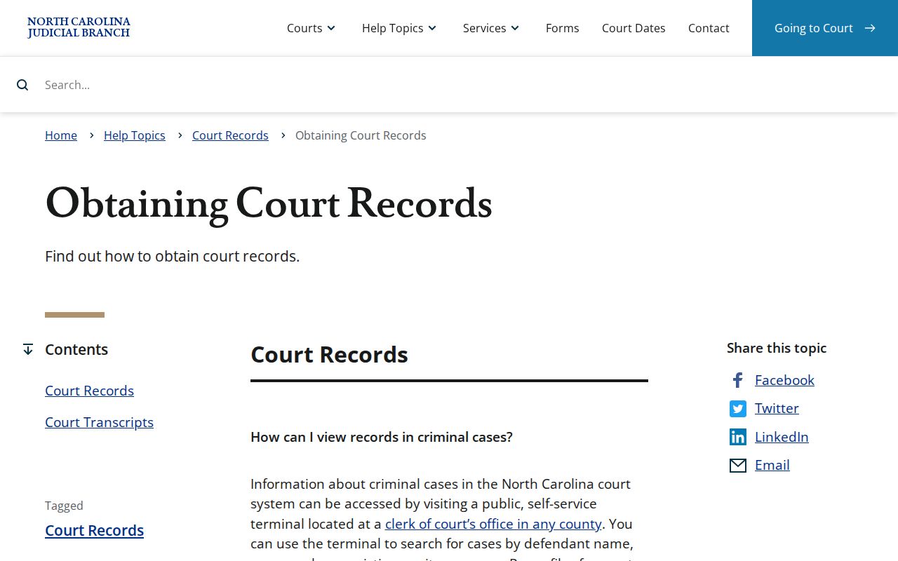 Hoke County court records information from North Carolina courts