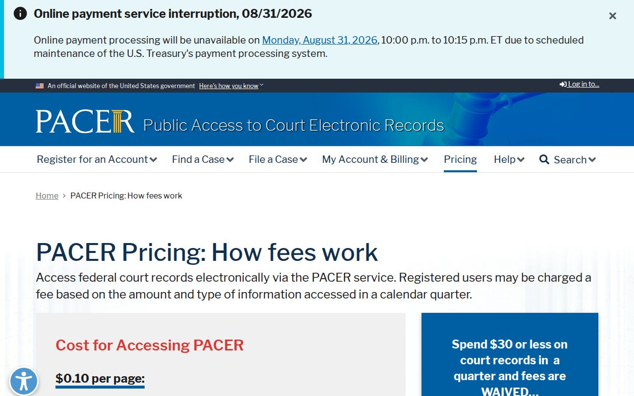 Hoke County court record PACER pricing contrast