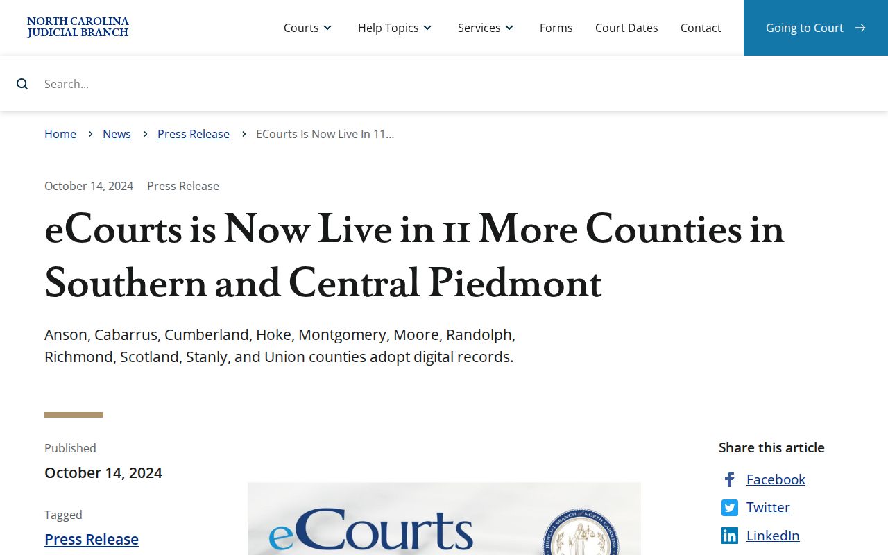 Hoke criminal docket eCourts launch announcement