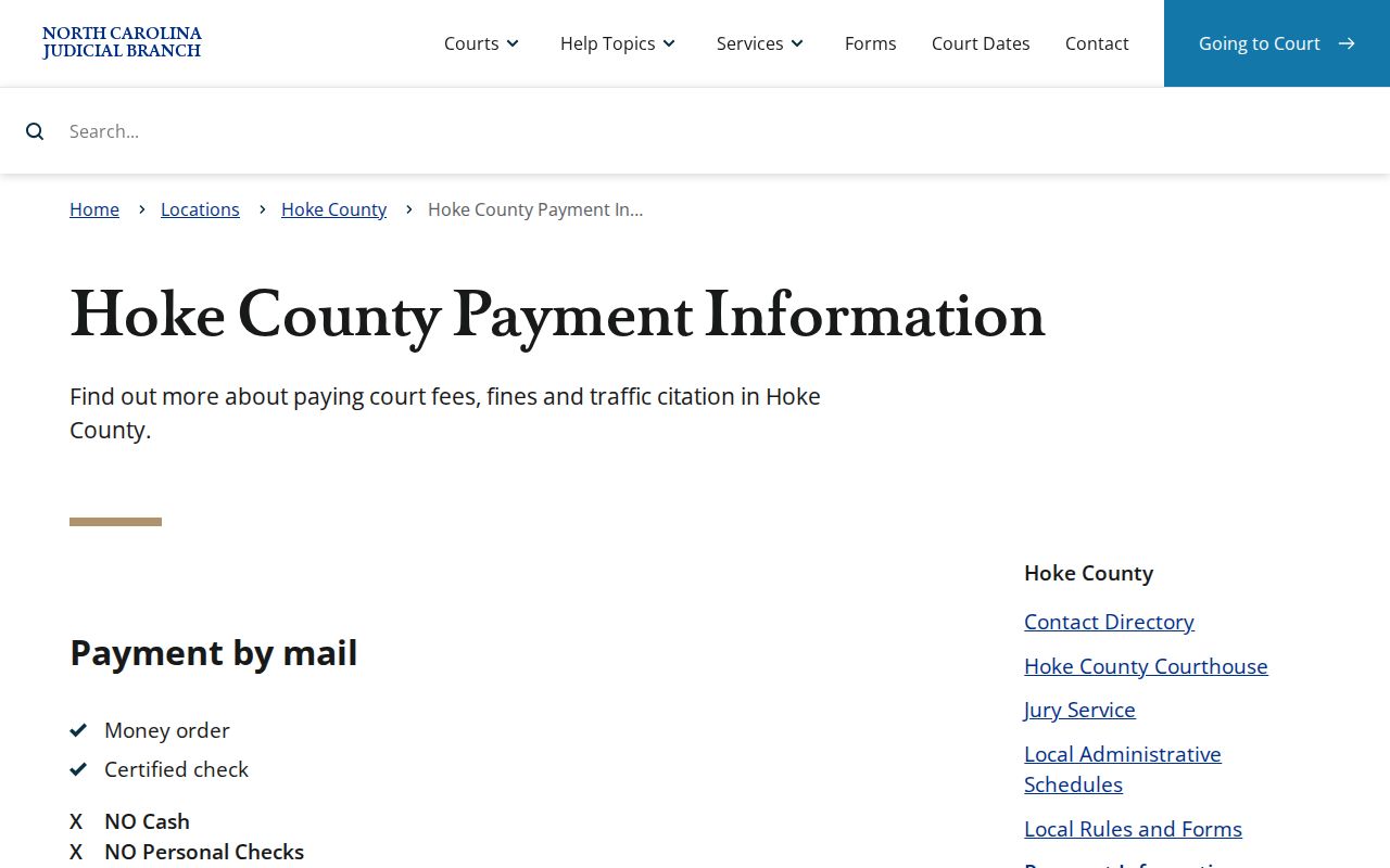 Hoke County traffic court record payment options